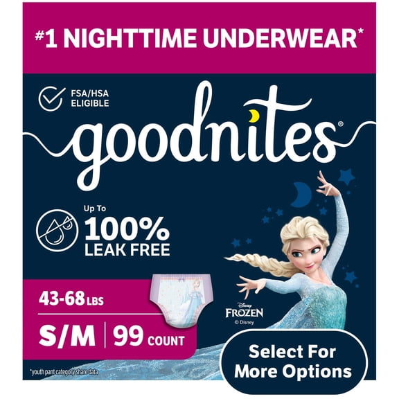 Goodnites Girls Nighttime Bedwetting Underwear, S/M (43-68 lbs), 99 Count