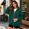 thumbnail image 3 of Dweltoz Zip Up Hoodies for Women Oversized Casual Sweatshirts Cute Full Zip Cozy Jackets with Pockets Fall Winter Long Sleeve Hooded Clothes,Dark Green S, 3 of 6