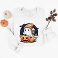 thumbnail image 5 of Gamivast Halloween Graphic Sweatshirts for Women Cute Ghost with Coffee and Pumpkin Print Long Sleeve Pullover Fall Tops Lightweight Comfortable Crewneck Casual Jumper White M, 5 of 6