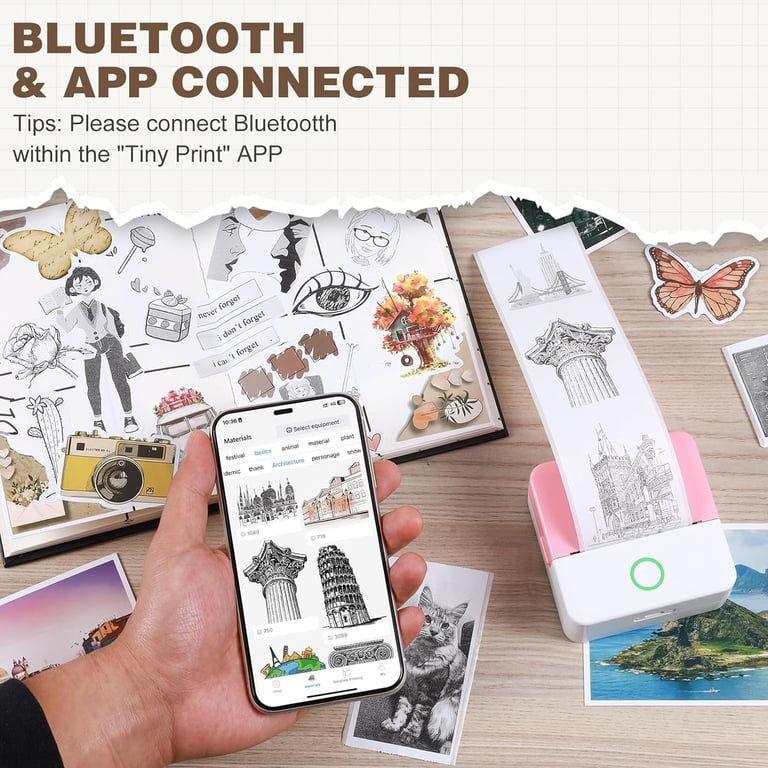Mini Sticker Printer - Bluetooth Thermal Photo Printer For Notes, Labels & Study Materials