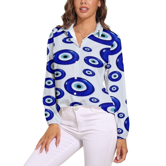 Evil Eye Symbol Long Sleeve Blouse Woman Streetwear Casual Shirts Summer Oversize Woman Streetwear Clothing Birthday Present