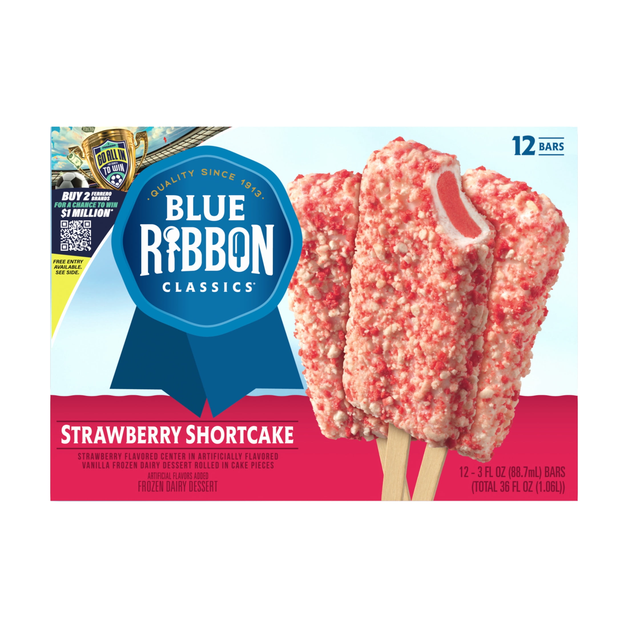 Blue Ribbon Classics Strawberry Shortcake Coated Artificially Flavored Vanilla Frozen Dessert Treat Bar, 36 fl oz, 12 Pack