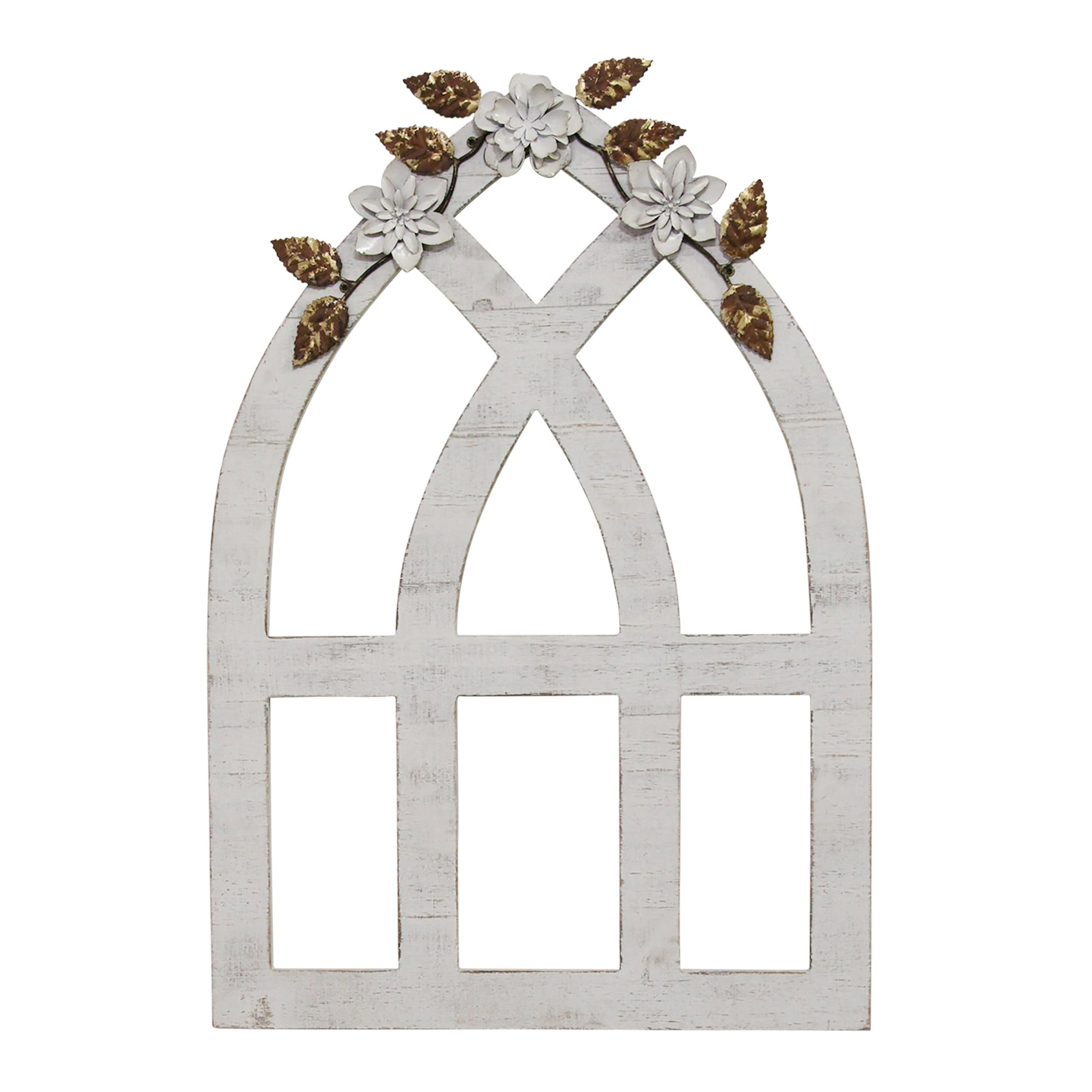 Stratton Home Decor White Arch with Metal Flowers Wall