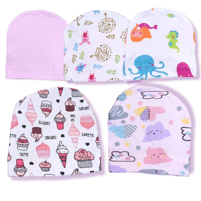 Paquete de 5 gorros para bebés de 0 a 6 meses, 100% algodón