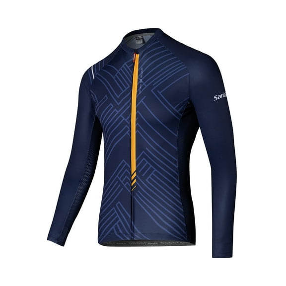 Santic Striped Mens Cycling Jersey Long Sleeve Bicycle Shirt Bike Jersey for Cyclist Navy,XS