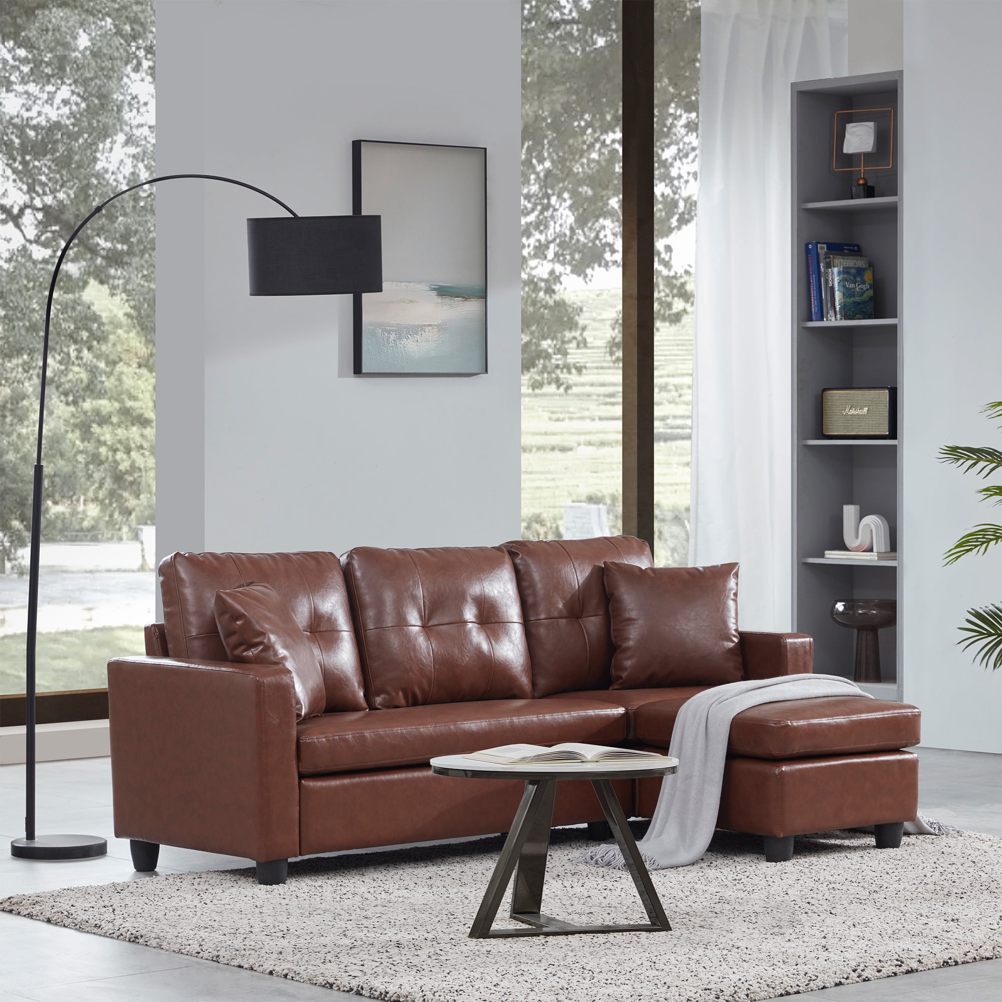 Sectional brown clearance leather couch