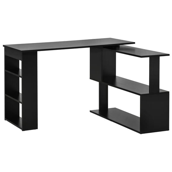 CoSoTower L Shaped Desk, 360° Rotating Corner Desk, Computer Writing Table Workstation with Storage Shelf for Home Office, Black