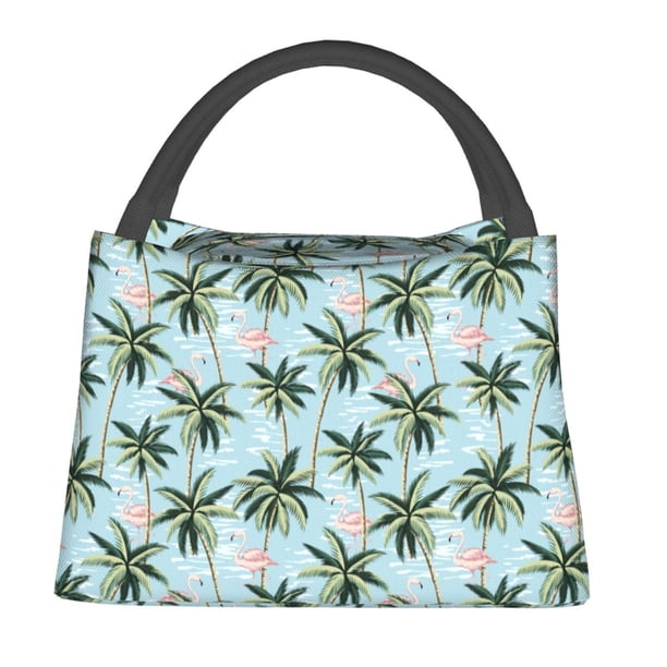 Easygdp Flamingos And Palms Bolsa de Almuerzo Insulada Reutilizable, Bolsa de Mano y Bandolera para Oficina, Trabajo, Viajes