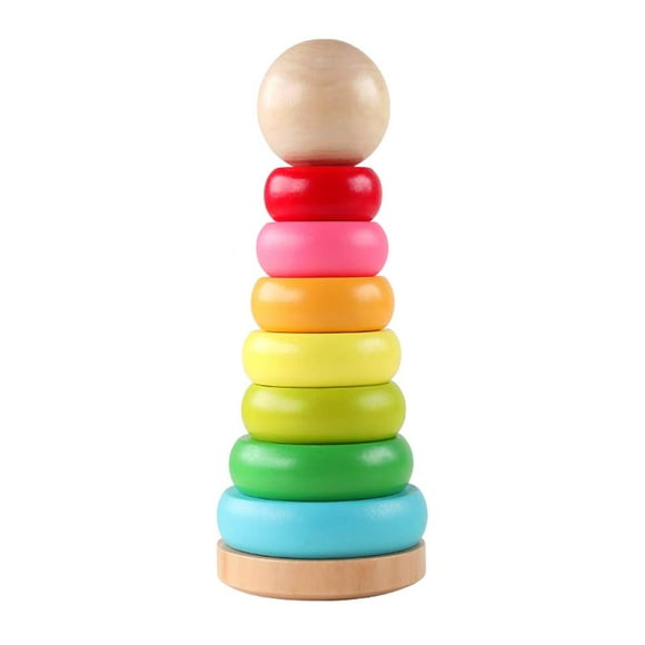 GEMEM Anillos apilables de juguete, apilador de arcoíris de madera, juguetes de aprendizaje para niños pequeños de 18 meses y 2 años, no tóxico