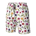 thumbnail image 6 of Uemuo Tulips Flowers Pattern Men's Swim Trunks Hawaiian Beach Bathing Suit Swimsuits Beach Quick-Dry Shorts with Pockets-, 6 of 9