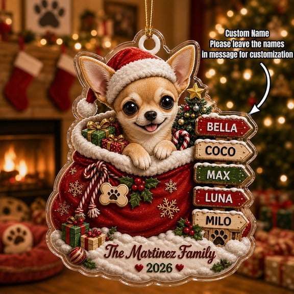 Christmas Ornament Chihuahua Santa Sack Acrylic Tree Hanging Personalized Pet Lover Gift