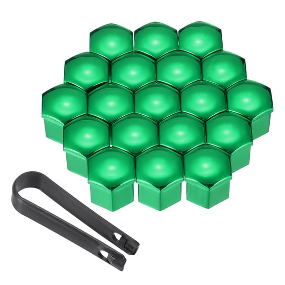 20Pcs 21mm Wheel Lug Nut Cover Bolt Caps Car Tire Nut Cover with Tongs, Green