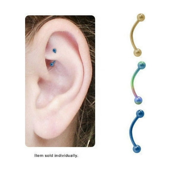 Ball Beads Titanium Curved Rook Earring