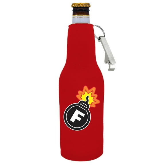 F Bomb Beer Bottle Coolie With Opener (Red)