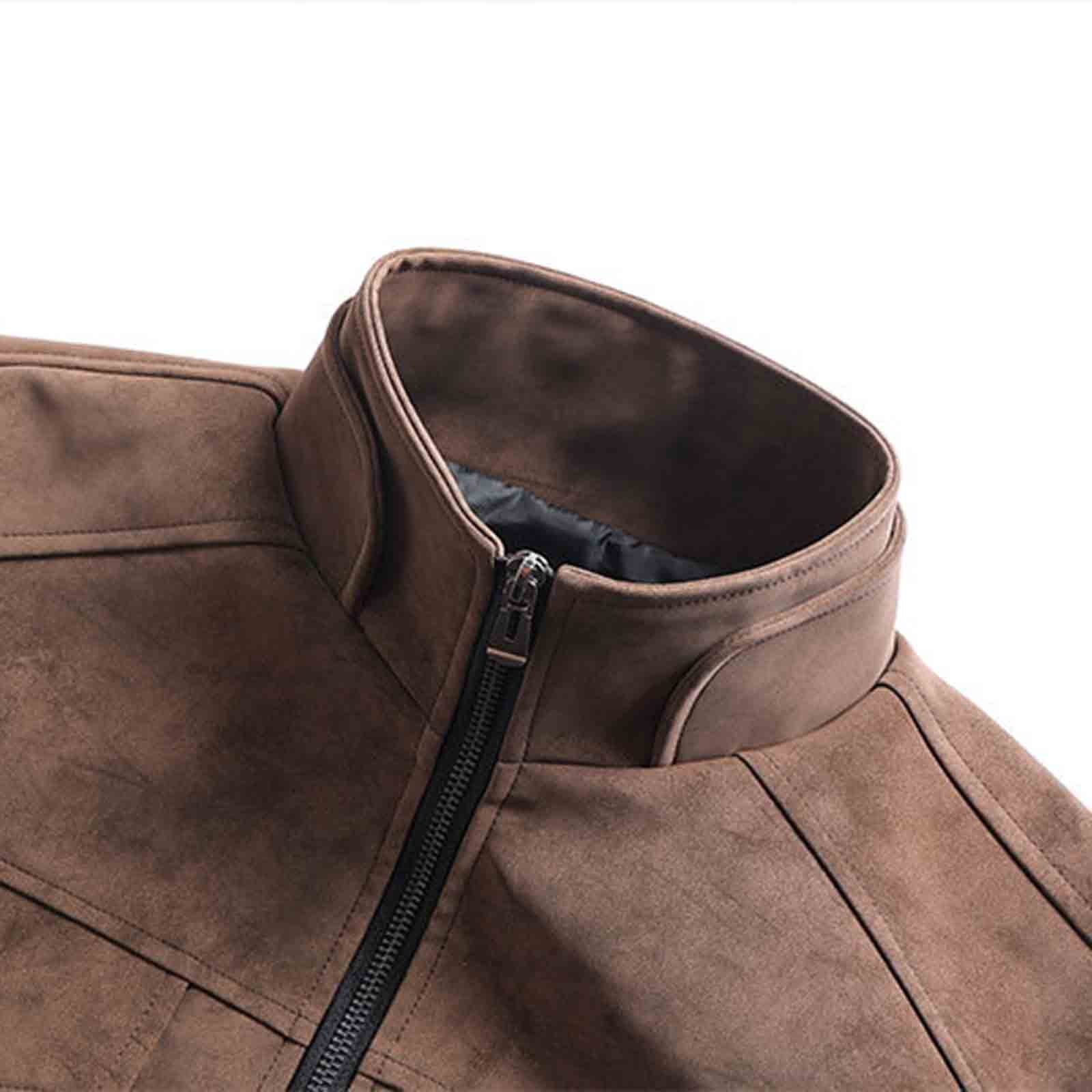 AnuYalue Mens Big and Tall Faux Leather Jacket Windproof Stand Collar Outerwear Fall Winter Warm Jackets Full Zip Long Sleeve Coat
