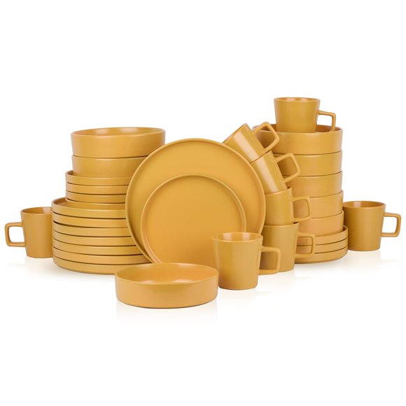 Stone Lain Cleo Modern - Vajilla De Gres (32 Piezas, Platos Y Cuencos, Cuencos Para Pasta, Vajilla Para 8 Personas), Color Amarillo