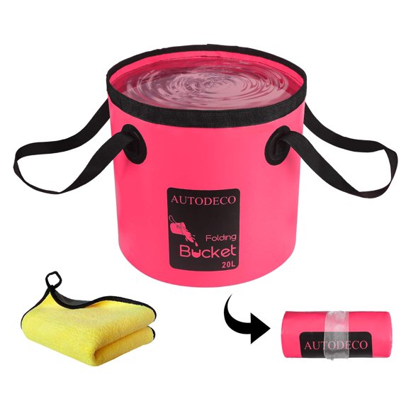 AUTODECO Bucket Pliable Conteneur de 5 Gallons Bassin d'Eau Pliable Bucket Lavabo Portable pour Camping Pêche Voyage Jardinage Extérieur Lavage de Voiture Pink 1Pcs 20L