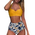 thumbnail image 1 of Women Vintage Swimsuit Two Piece Retro Halter Ruched High Waist Print Bikini Set, 1 of 7
