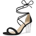 thumbnail image 1 of BLISSFUL STEP Sandales à Talons Hauts Blocs Lacées Transparentes pour Femmes, 1 of 5