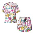 thumbnail image 5 of Wukai Peace Love and Dove Flower Power Print Women's Pajama Set - Short-Sleeve Top and Shorts with Elastic Waistband and Pockets for Loungewear, Yoga, and Casual Wear-Large, 5 of 8