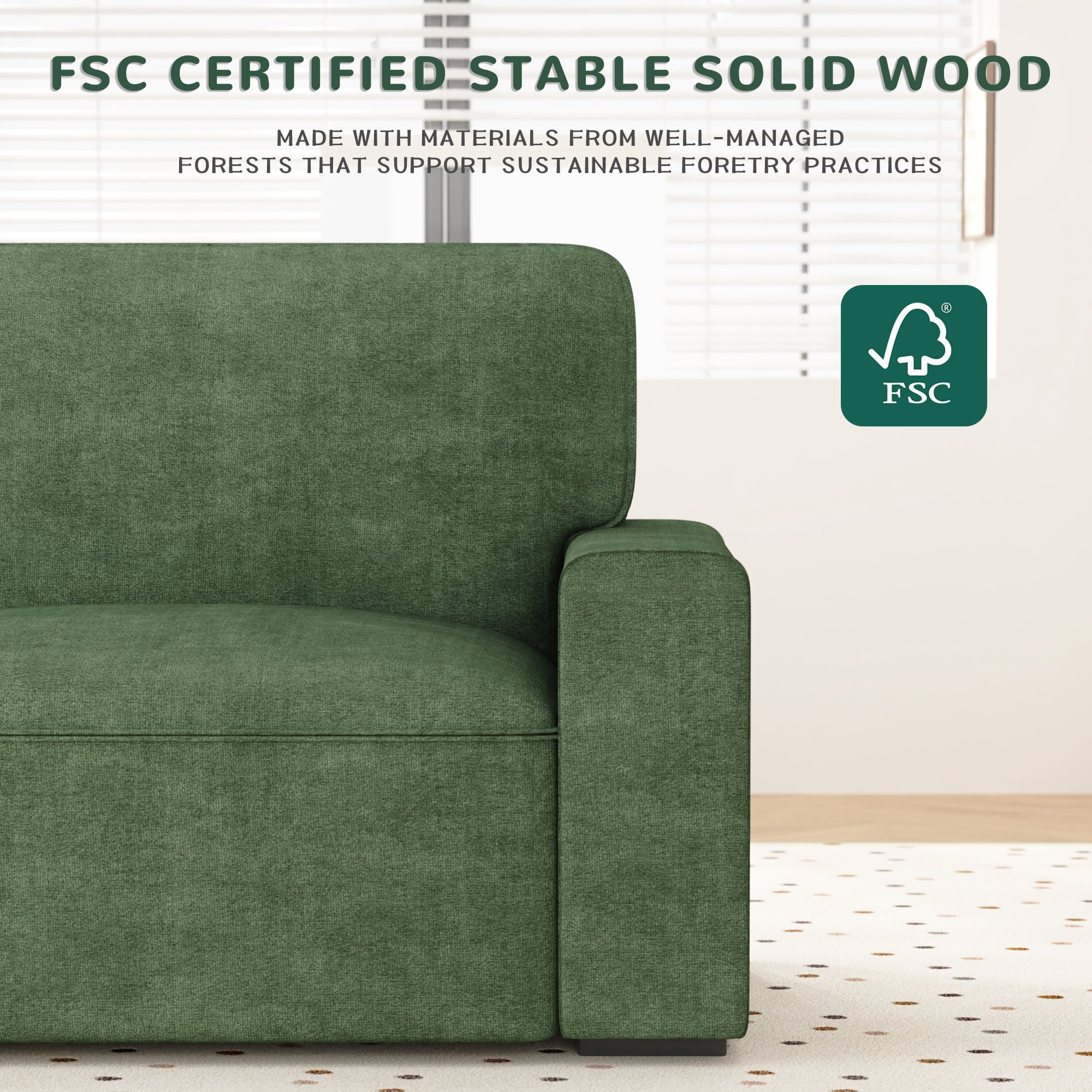 AAQZ 87" Comfy Sofa for Living Room, 3 Seater Chenille Fabric Couch for Small Space, Green