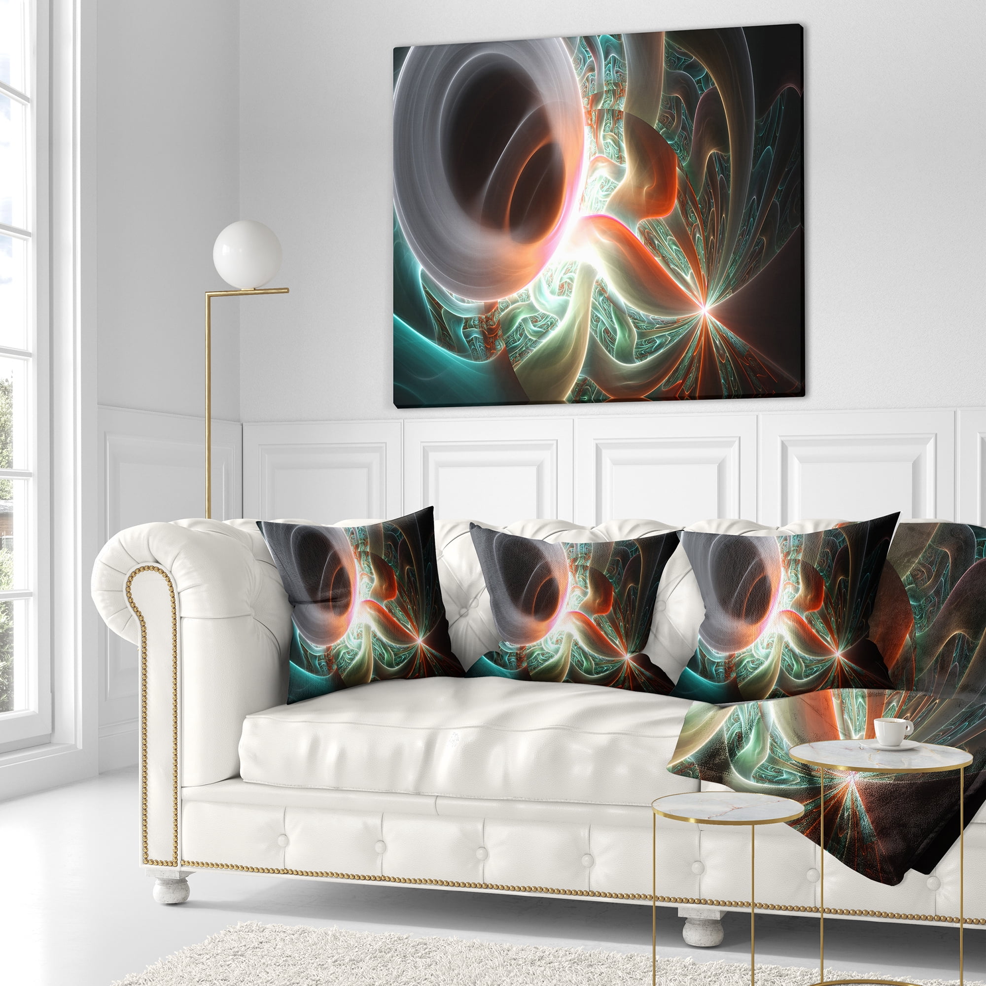 Designart Shining Brown Silver on Black - Abstract Throw Pillow - 16x16