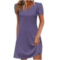 thumbnail image 3 of ClodeEU Women's Simple T Shirt Loose Dress,Cut Out Neckline,Short Sleeve Casual Mini Dress A-Purple,Womens Plus S, 3 of 6