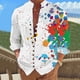 thumbnail image 3 of Camisas De Vestir Para Hombre Manga Corta Camisa de manga larga con estampado digital 3D y soporte con botones sueltos para hombre, vacaciones, playa, ocio (White, L), 3 of 4