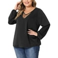 thumbnail image 4 of Agnes Orinda Women's Plus Size Chiffon Blouses V Neck Lace Panel Long Sleeve Casual Tops Shirts 4X Black, 4 of 6