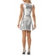 thumbnail image 3 of Vestido sin mangas de alta cintura brillante y acampanado para mujer INSPIRE CHIC, mini vestido plateado brillante 3XL, 3 of 6