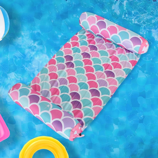 Hamaca De Agua Colchón de aire inflable flotante cómodo portátil para piscina de verano (escala)