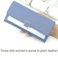 thumbnail image 5 of Solid color simple long three-fold women's purse checkered hand purse clip, 5 of 6