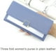 thumbnail image 5 of Monedero de mujer sencillo de color liso con tres pliegues y diseño a cuadros, con clip para bolso de mano, color azul, 5 of 6