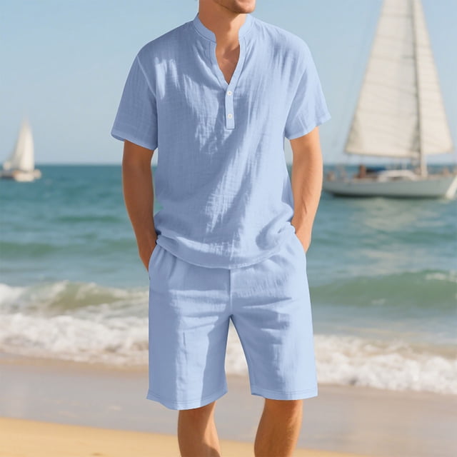 NTACZA Shirt And Shorts Set Men Henley Short Sleeve Tracksuits Athletic Breathable Men's Sweatsuits 2X