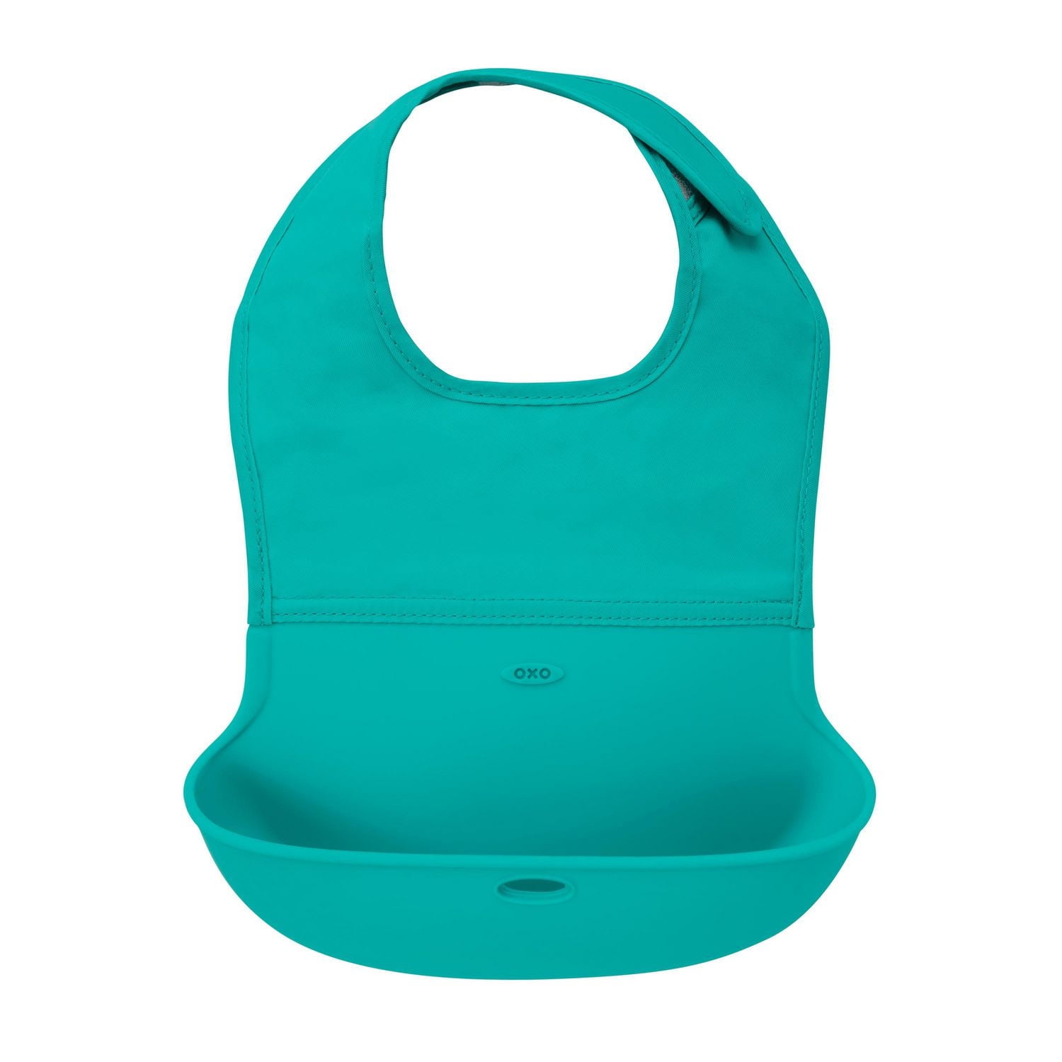 OXO Tot - Roll-Up Bib - Comfortable Soft Waterproof Lightweight Silicone Baby Bib and Toddler - Fabric Rolls Up into Pocket for Travel and Storage - Teal