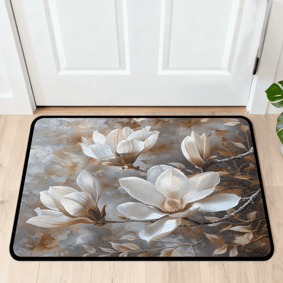 CURLYOOT Magnolia Flower Floral Elegance Indoor Doormat, Non-Slip Absorbent Door Mat 24" x 16", Entrance Floor Mat Washable Entry Doormats for Entryway Front Back Door