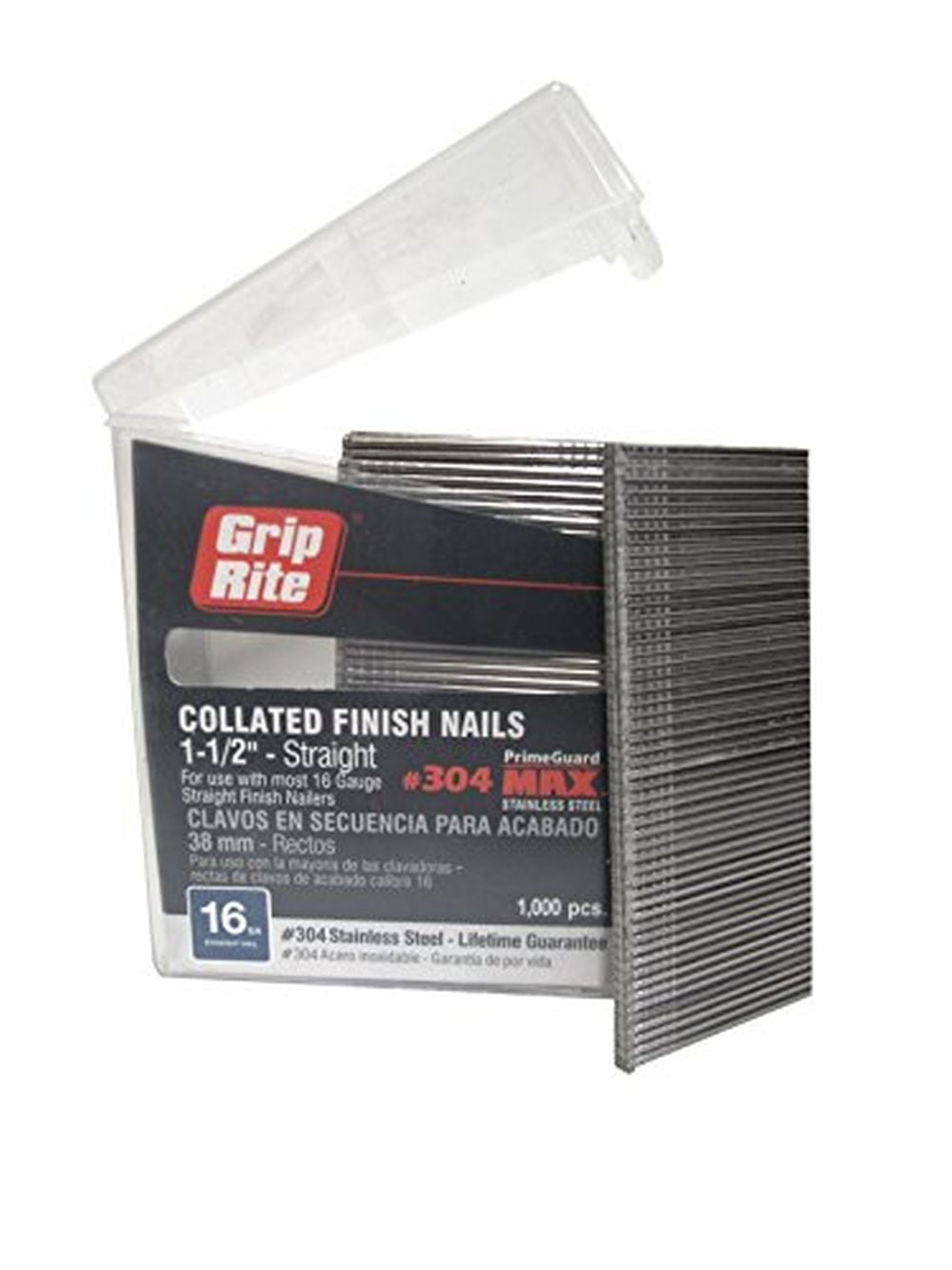 Grip Rite MAXB64872 16ga 304SS Straight Nails in Belt Clip Box PK of 1K,11/2"