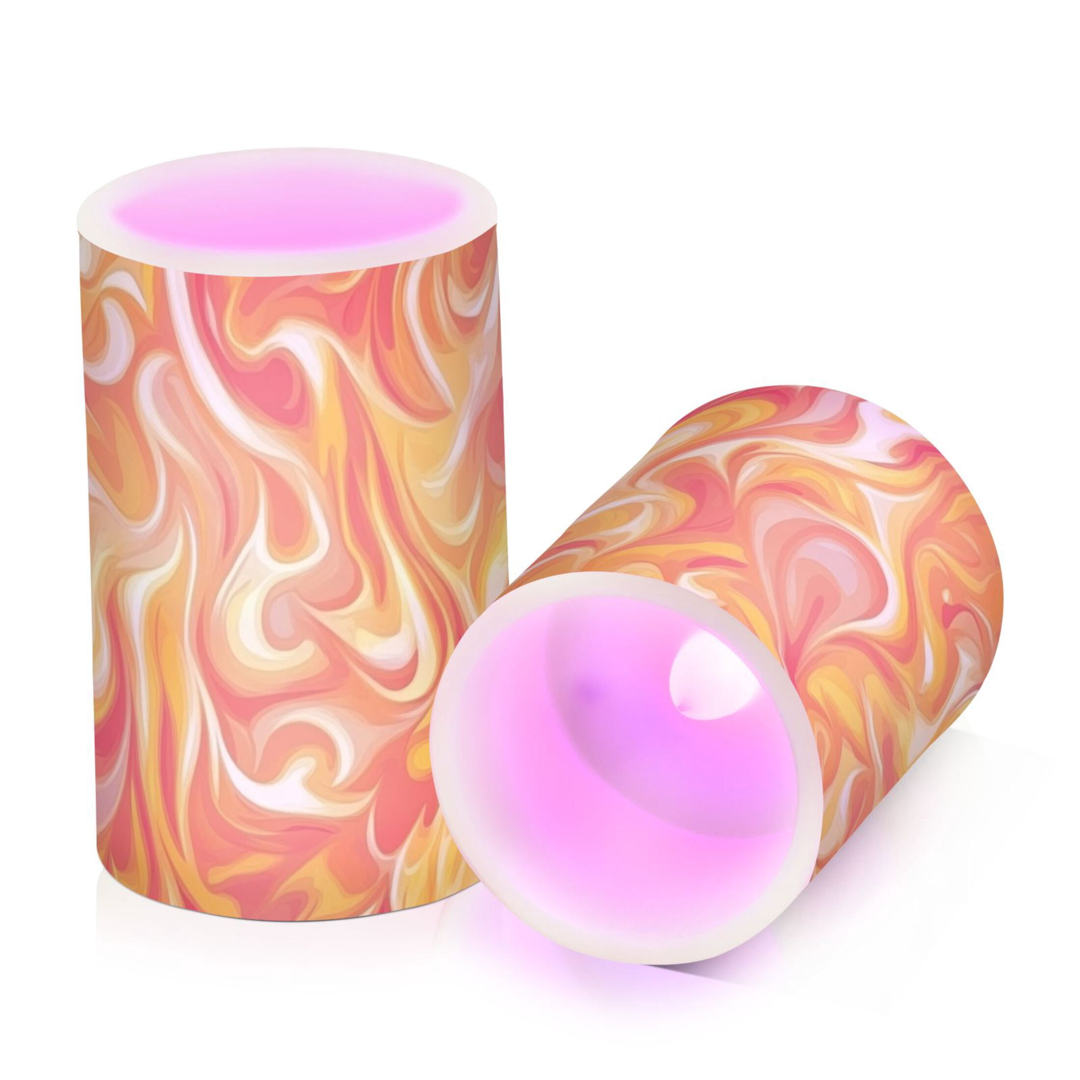 Orange Blaze Print Flickering Flameless Candles Battery Operated with Remote Timer LED Pillar Candles Set of 2