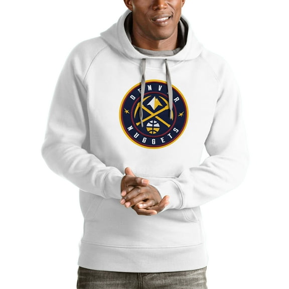Men's Antigua White Denver Nuggets Logo Victory Pullover Hoodie