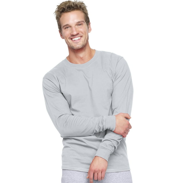 Hanes Beefy-T Men`s Long-Sleeve T-Shirt, M, Ash