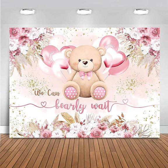 We Can Bearly Wait Baby Shower Backdrop for Boy Boho Blue Bear Baby Shower Decorations Balloon Bearly Wait  Grass Banner Photo Booth Props