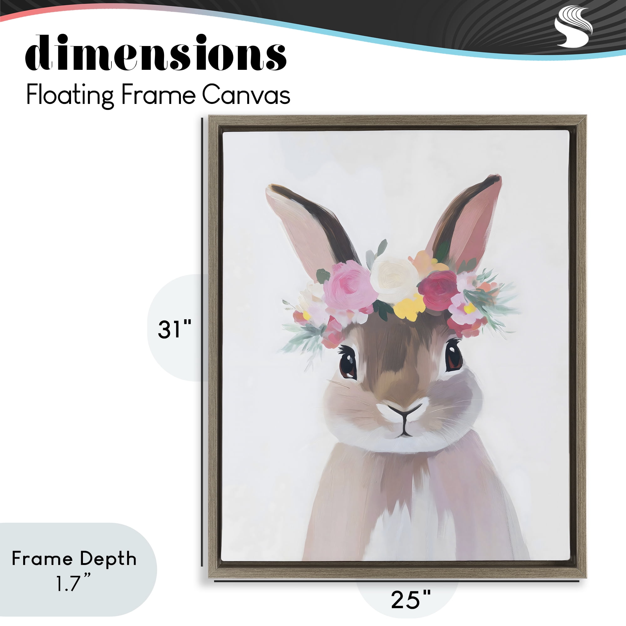 Stupell Industries Flower Crown Rabbit Brown Framed Floater Canvas Wall Art, design by The Prints Vibe