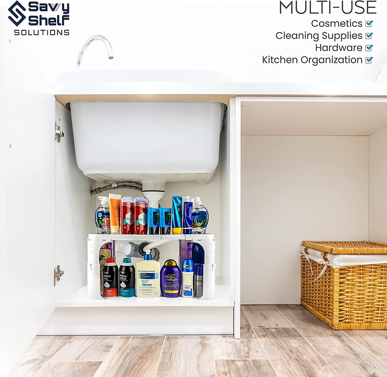 Expandable Under Sink Organizer and Storage I Bathroom Under the Sink Organizer Kitchen Under Sink Shelf I Cleaning Supplies (2 Pack) - Home Organization