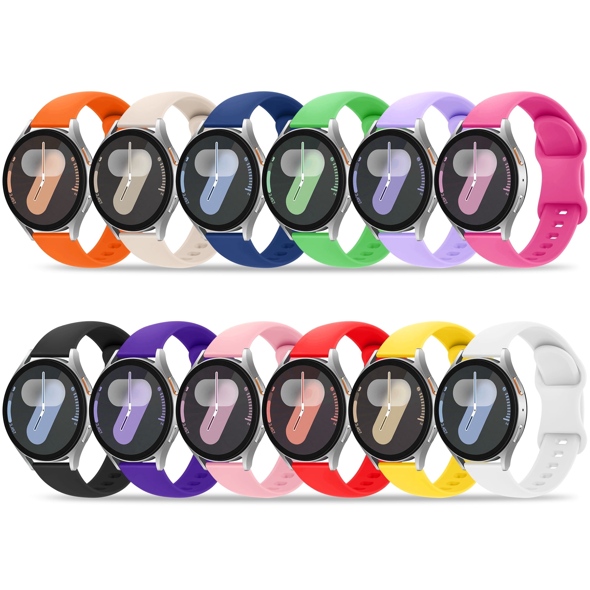 12 Pack Bands Compatible with Samsung Galaxy Watch 7 6 5 4 40mm 44mm/6 4 Classic 43mm 47mm 42mm 46mm/5 Pro 45mm/Active 2 Band, 20mm Soft Silicone Sport Replacement Strap for Women Men