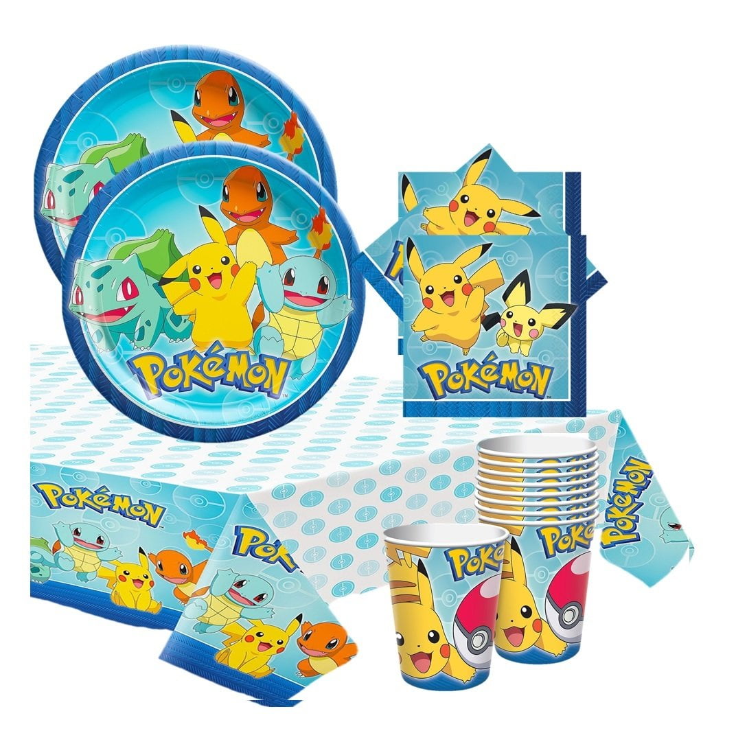  Mega Classic Pokemon Birthday Party Supplies Pack for 16 with  Pokemon Plates, Cups, Napkins, Table Cover, Birthday Candles, Add An Age  Banner, Swirls, Balloons, Blue Garland and Pin : Toys 