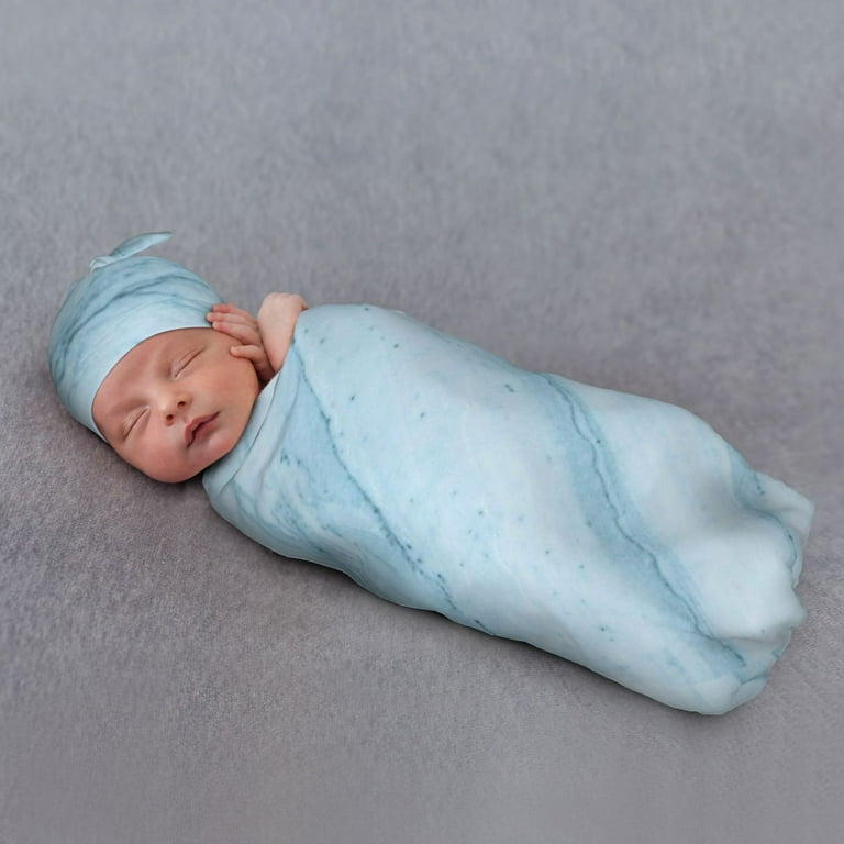 Adobk Blue Marble Print Baby Beanie Swaddle Blanket Set Soft Newborn Receiving Blanket and Hat for Boys and Girls Walmart