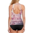 thumbnail image 2 of Women's Printed Tankini Top - High Elasticity Slim-Fit Swimsuit with Removable Straps & Cups, Perfect for Beach & Pool Parties，Butterflies on The Lake, 2 of 7