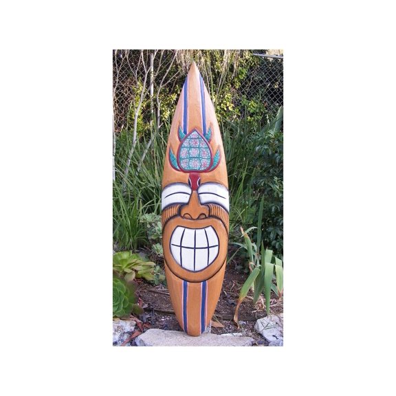 Happy Tiki Turtle Tropical Wood Surfboard Wall Plaque Mask Tiki Bar 39"
