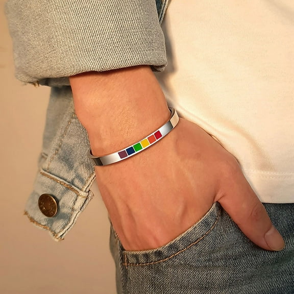 AOOOWER Love Pride Bangle 6mm Lesbian & Gay Opening Bracelet Enamel Cuff Bangle Jewelry
