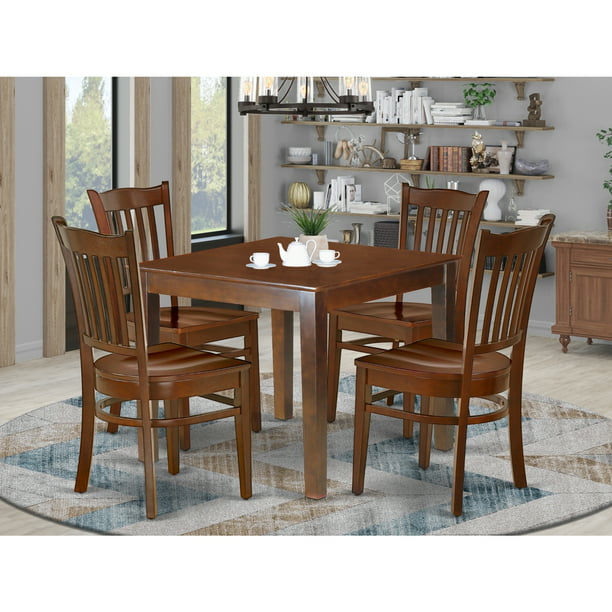 East West Furniture Oxgr5 Mah W 5pc, Hazelteen Square Dining Room Set Table And 4 Chairs Medium Brown